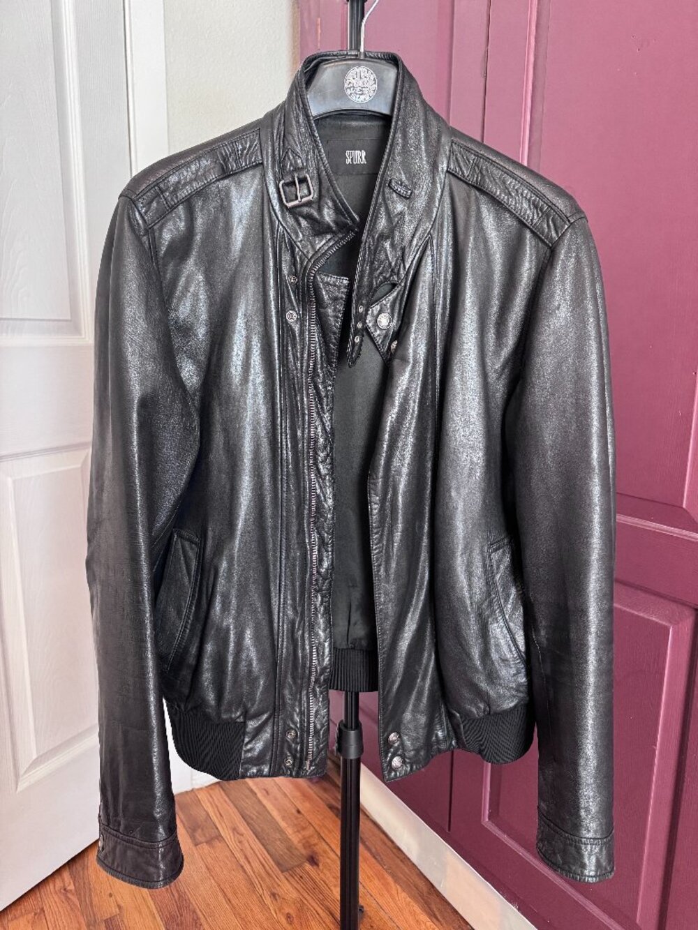 Simon Spurr Men’s Black Leather Bomber Jacket L Made in Italy